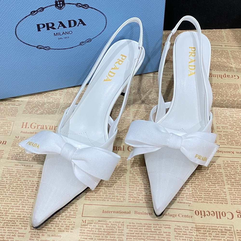 Prada White Bowknot High Heel
